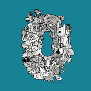 A5 Letra del alfabeto ilustrada a mano O Buscar y encontrar impresión de postal de celebración