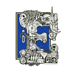 Alfabeto personalizado ilustrado Letra de amor e Dibujado a mano Seek & Find Edición Limitada Ilustración Giclée Print