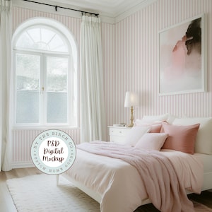 Modernes elegantes Mädchen-Schlafzimmer-Tapeten-Modell, Smart-Objekt-Rosa-Kind-Teenager-Erwachsener-Raum-Tapeten-Modell, Innenarchitektur Photoshop-Bearbeitung Real