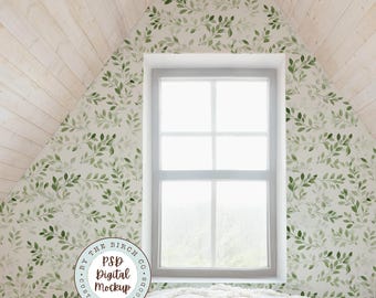 PSD Bedroom Wallpaper Mockup: Smart Object Cabin Interior (Digital Download)