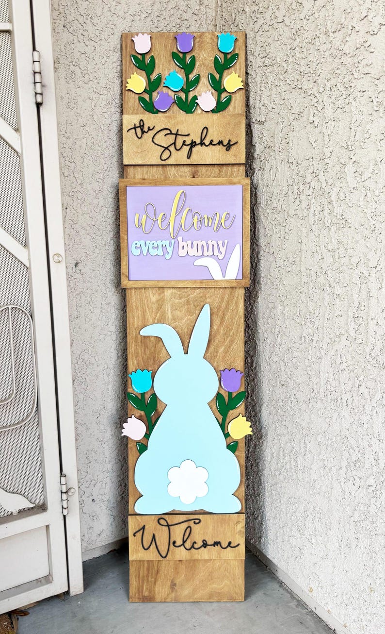 Easter Bunny Porch Leaner: Interchangeable Welcome Sign - Etsy