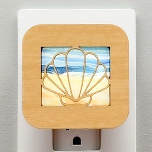 Scallop Shell Night Light, Coastal Wall Lamp, Ocean Waves Beach House Decor, Interchangeable Sensor Nightlight Cover, Shell Collector Gift