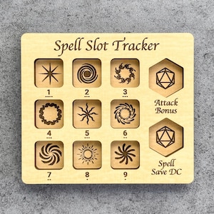 Dice Spell Slot Tracker Tool, TTRPG Caster Board, Wooden Magic Combat Counter with Dice, DnD Accessory Gift for Wizard Sorcerer Cleric