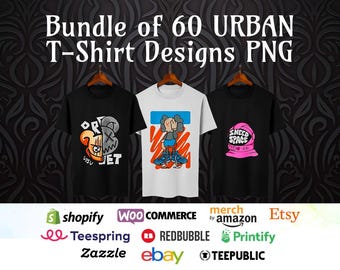 60 Urban Design Bundle – Premium Casual Style Design Packs, Trendy T-shirt Design Pack, Pop Culture, Urban Wear, Streetwear T-Shirt Bundle