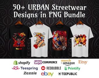 50 Urban Streetwear T-Shirt Designs | PNG Graphics (Digital Download)