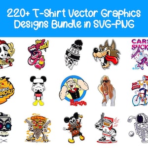 MEGA Street Style T-Shirt Vector Bundle – 220 Designs | Urban Cartoon Characters, Edgy SVG & PNG Graphics for Apparel, Skate, Rap, Retro Art