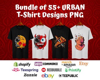 Urban T-Shirt Designs Bundle | 50+ PNG Graphics, Skull, Y2K (Digital Download)