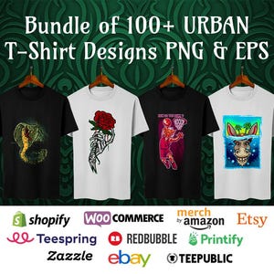 100+ Urban Design Bundle – Premium Casual Style Design Packs, Trendy T-shirt Design Pack, Pop Culture, Urban Wear, Streetwear T-Shirt Bundle