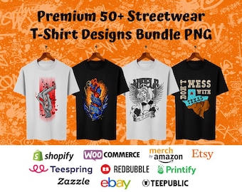 Streetwear T-Shirt Designs Bundle | Urban Y2K Graphics (PNG Digital Download)