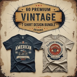 60+ Vintage T-Shirt Design Bundle | High-Quality Retro SVG and PNG Designs for POD & Crafting | Digital Download
