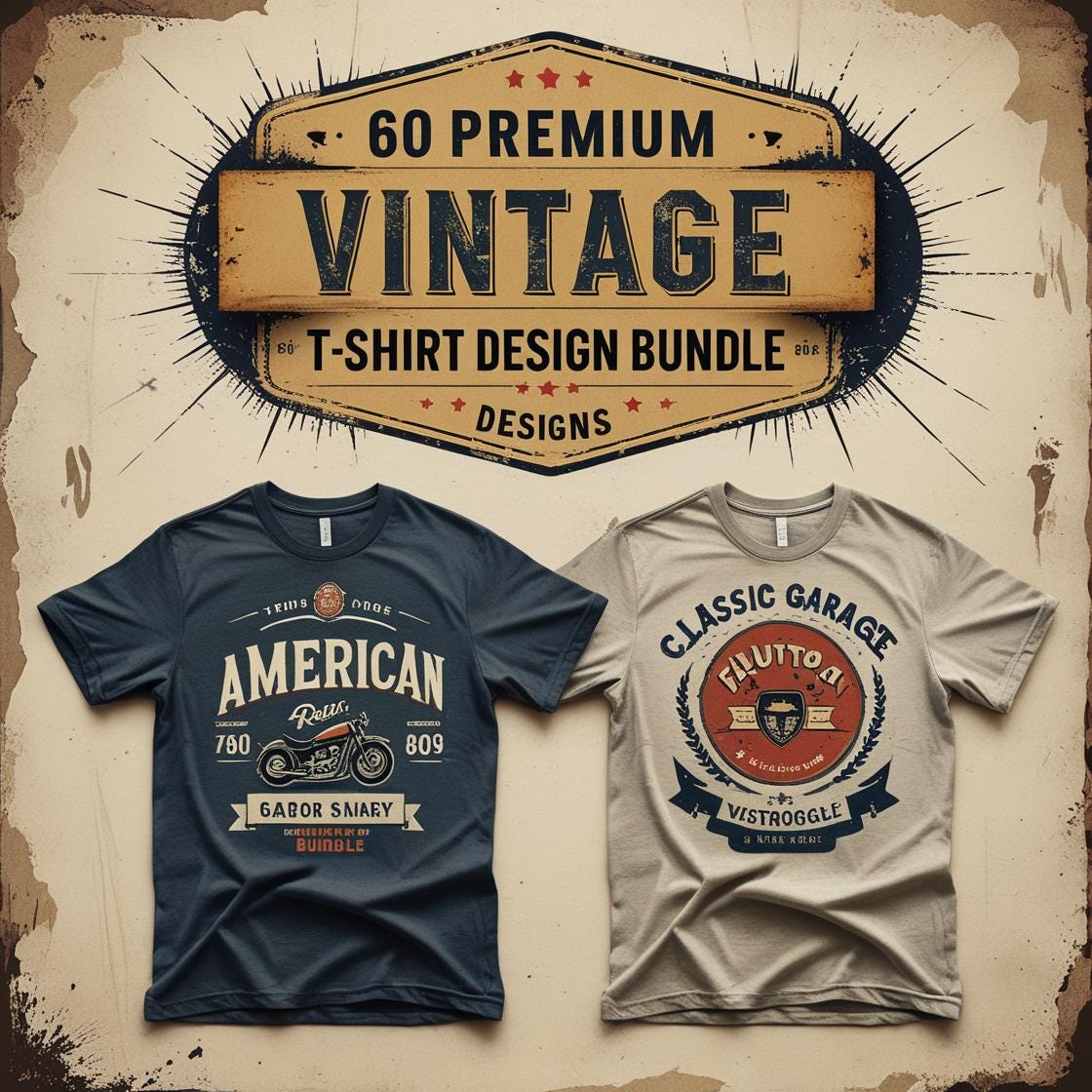 60+ Vintage T-Shirt Design Bundle | High-Quality Retro SVG and PNG Designs for POD & Crafting | Digital Download