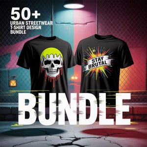 50+ Urban Streetwear T-Shirt Designs Bundle | Bold Skull, Tattoo, Pop Art, Biker, Retro Graphics | SVG and PNG Bundle for POD & Graphic Tees