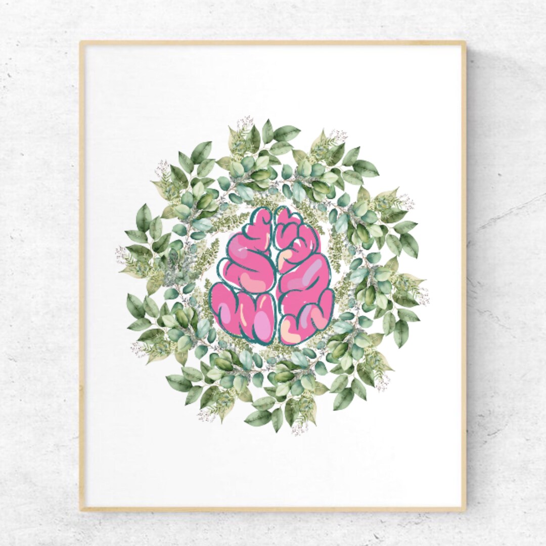 Botanical Brain Anatomy Art Print With Eucalyptus Wreath | Neuroscience ...