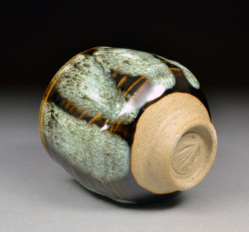 Handmade Tenmoku and Nuka Glazed Yunomi Tea Cup with Unique One of a Kind Glaze finish.