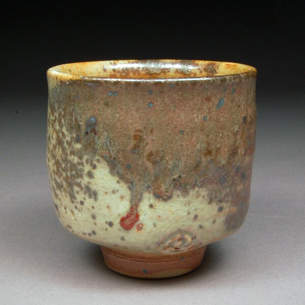 Red Teardrop Shino glazed Yunomi Tea Cup with Wood Ash and Copper