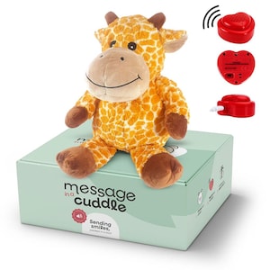 Plüschtier mit persönlicher Tonbotschaft | Mikrofon + MP3 | Größe: 45 cm | Mit deiner Stimme oder Musik | Giraffe | Inklusive Sprachrekorder