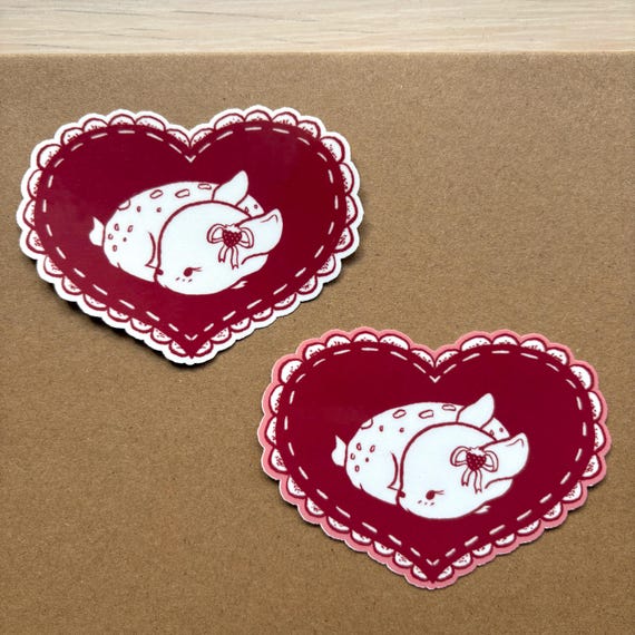 baby deer in a heart vinyl sticker  | waterproof, cute stickers, stationery, strawberries, journal, fawn, coquette, bujo, valentines day