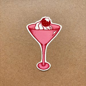 vinyle martini fraise | imperméable à l'eau, autocollant mignon, bujo, scrapbooking, allumer, bouteille d'eau