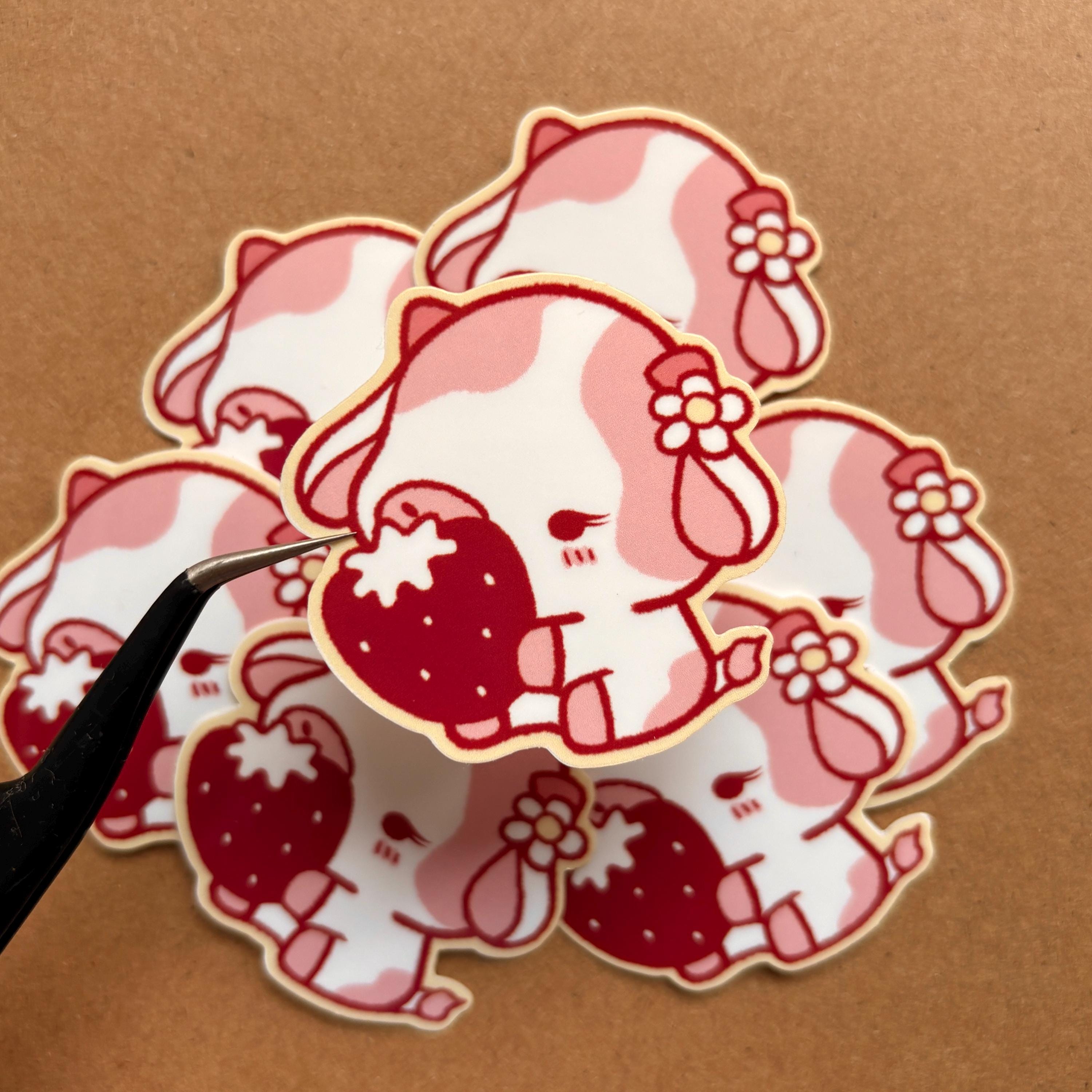Strawberry Baby Cow Vinyl Sticker | Waterproof, Cute Sticker, Laptop ...
