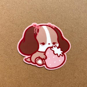 vinyle autocollant fraise chiot cavalier | imperméable, autocollant mignon, portable, journal intime, chien, agendas, bujo, allumer