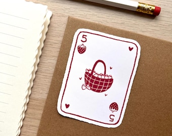 strawberry playing card vinyl sticker  |  cute sticker, stationery, strawberries, journal, planners, bujo, book