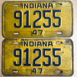 1947 Indiana License Plate Matched Pair in Good Condition