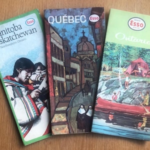 Lot de trois cartes routières canadiennes Esso vintage