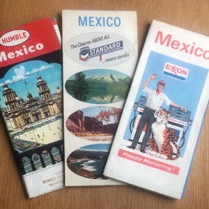 3 Stück Vintage Mexiko Straßenkarten