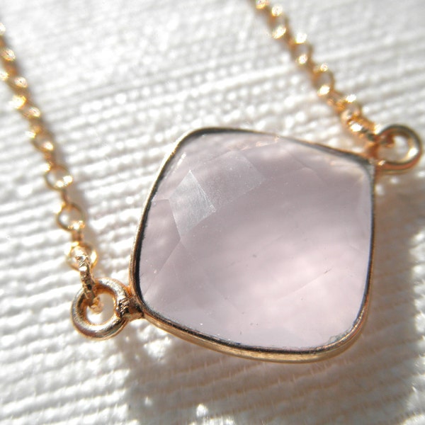 Rose quartz necklace - gold necklace - pink necklace - K A T E