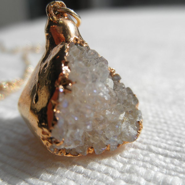 White druzy necklace - white druzy - gold necklace - one of a kind