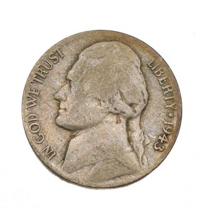1943 S Jefferson Five Cent War Nickel 35% Silver US Collectable Coin