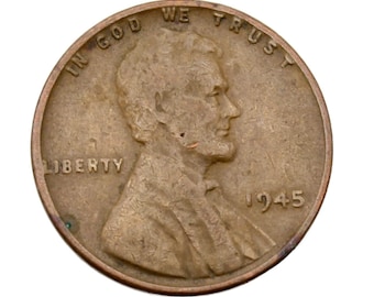 1945 Wheat Penny No Mint Mark WWII Era Lincoln Cent Vintage US Collectible Numismatic Gift Coin