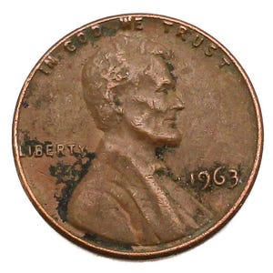 1963 Lincoln Memorial Penny 1 Cent No Mint Mark US Collectible Coin