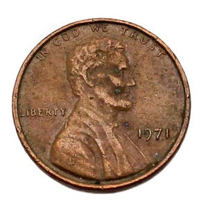 1971 Lincoln Memorial Penny 1 Cent No Mint Mark US Collectible Coin