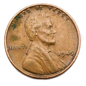 1945 Lincoln Wheat Ears Reverse 1 Cent No Mint Mark US Collectable Coin