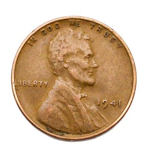1941 Lincoln Wheat Ears Reverse 1 Cent No Mint Mark US Collectable Coin