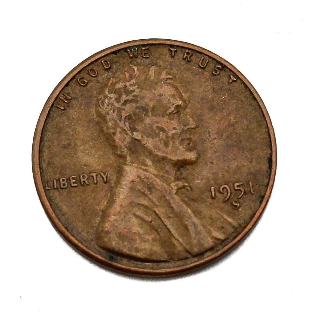 1951-S Lincoln Wheat Penny San Francisco Mint Vintage US One Cent Coin Collectible
