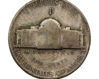 1960年 アメリカ 5セント硬貨 ジェファーソンニッケル ノーミント 1943年 D ジェファーソン 5セント 戦時ニッケル 35% 銀 米国