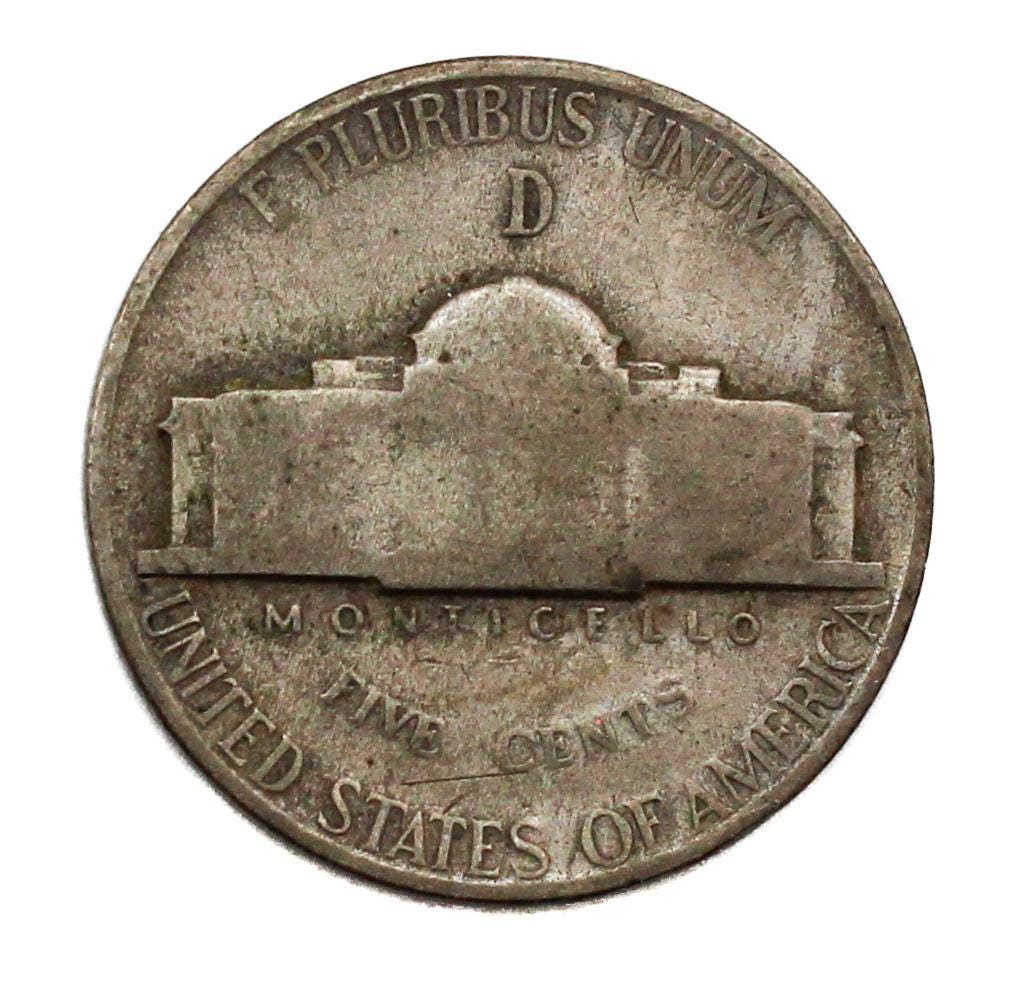 1943年 D ジェファーソン 5セント 戦時ニッケル 35% 銀 米国