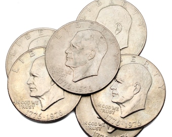 Lot med 6 mynt 1976 Eisenhower Bicentennial Dollars 1776-1976 Ike Dollar Vintage amerikanska en dollar samlarmynt