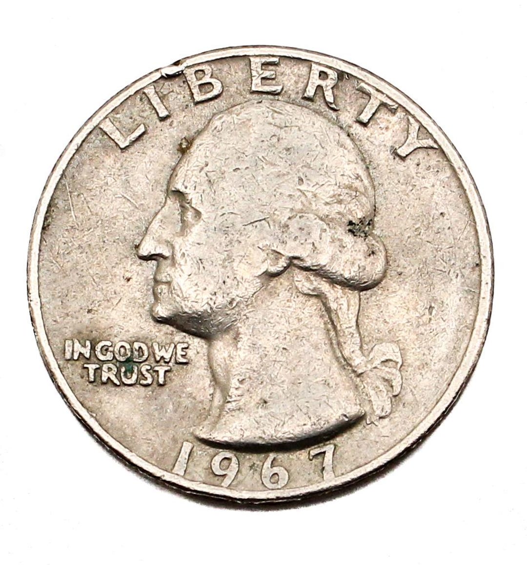 1967年 米国 クォーターダラー硬貨 1967年ワシントンクォーター25セント、ミントマークなし、流通米国