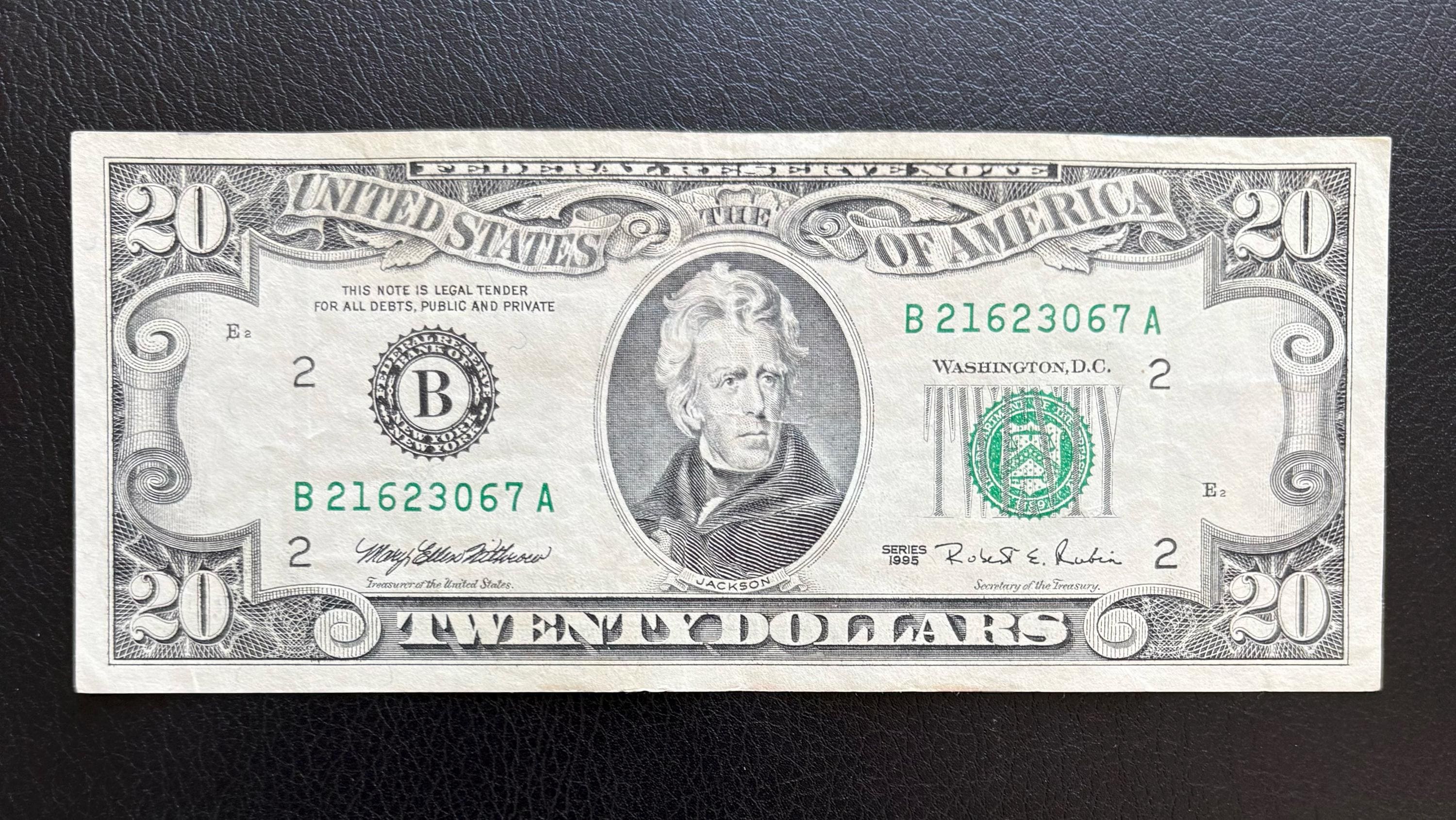Vintage 1995 20 Dollar Bill, Authentic US Paper, Federal Reserve Note ...