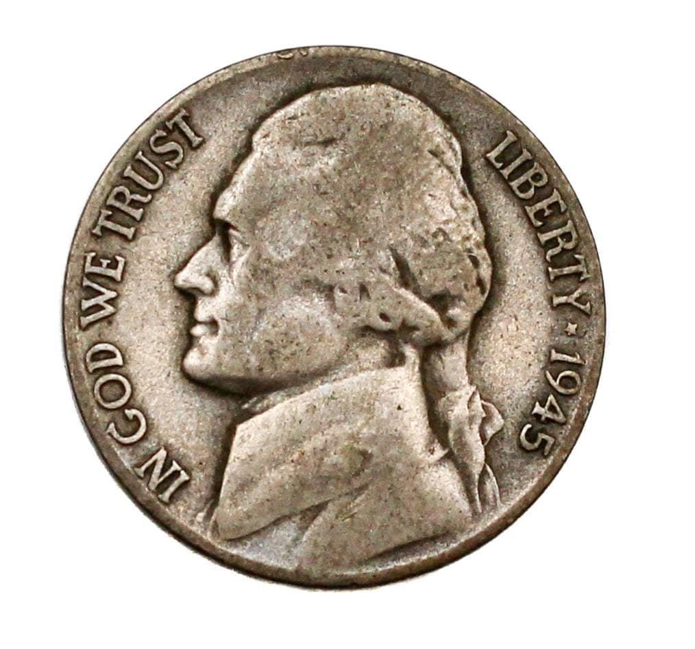 1945年 D ジェファーソン 5セント 戦時ニッケル 35% 銀 米国