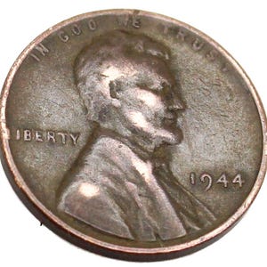 1944 Wheat Penny One Cent L in Liberty Rim Coin No Mint Mark