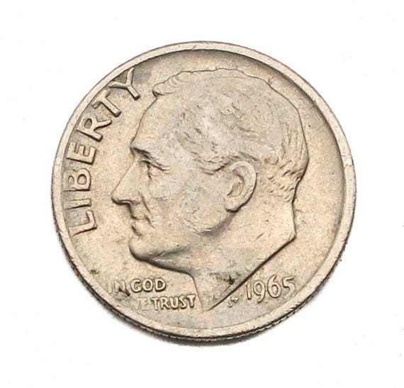 1967年 米国 10セント硬貨 Roosevelt Dime ノーミント 1965年ルーズベルト・ダイム • ミントマークなし • 米国10セント硬貨