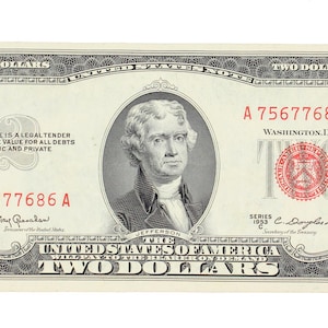 1953 C 2 Two Dollar US Red Seal Note Bill Collectable Currency A 75677686 A