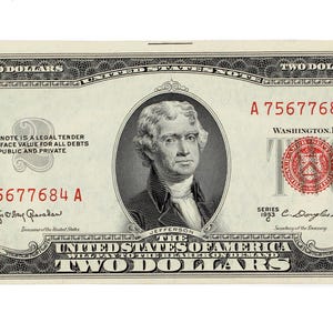 1953 C 2 Two Dollar US Red Seal Jefferson Note Bill Collectable Currency