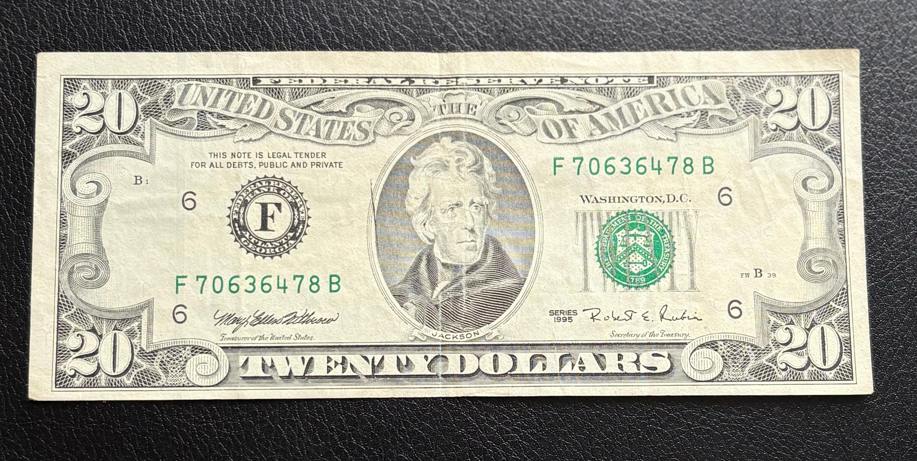 Vintage 1995 20 Dollar Bill, Authentic US Paper, Federal Reserve Note ...