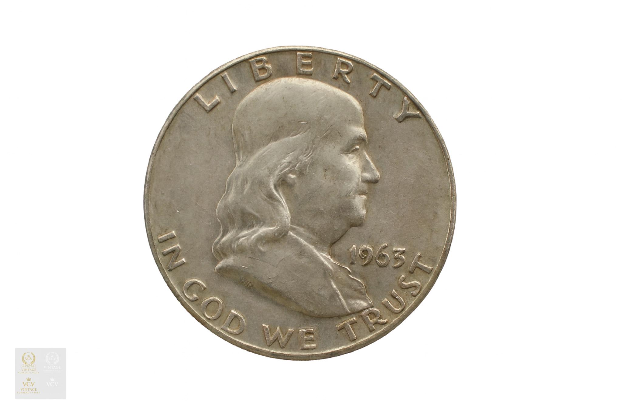 1963-D フランクリン ハーフダラー：90% 銀 デンバーミント