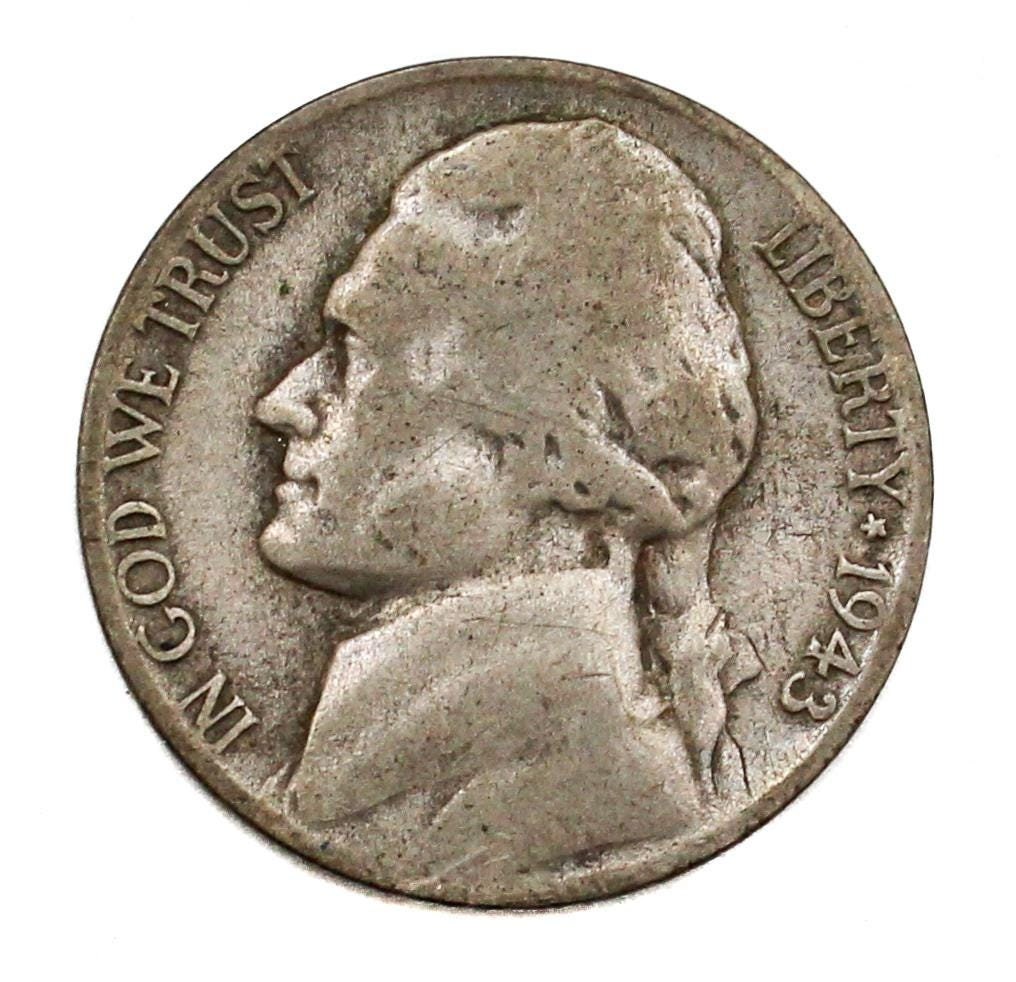 1943年 D ジェファーソン 5セント 戦時ニッケル 35% 銀 米国